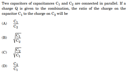 Two capacitors of capacitances C1 and C2 are connected in parallel. If a 